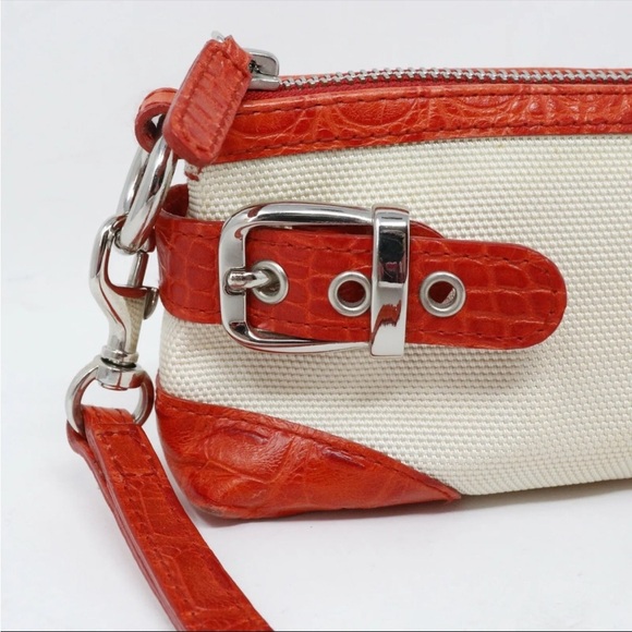 ISABELLA FIORE canvas and crocodile-embossed orange/red leather GORGEOUS vintage - Picture 8 of 8